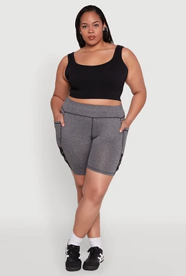 Womens Plus Size Caged Mesh Detail Side Pocket Bike Shorts, Grey, Size 3X