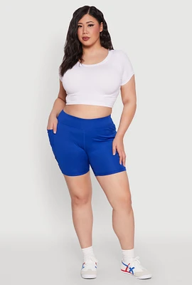 Womens Plus Caged Mesh Detail Side Pocket Bike Shorts,