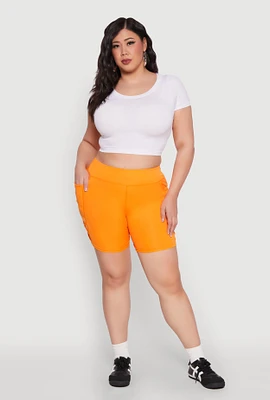 Womens Plus Caged Mesh Detail Side Pocket Bike Shorts,