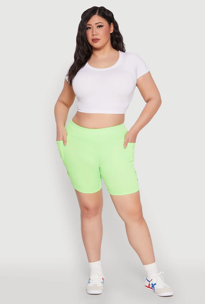 Womens Plus Caged Mesh Detail Side Pocket Bike Shorts,