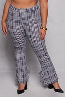 Womens Plus Plaid Side Slit Flare Pants, 2X