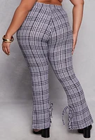 Womens Plus Plaid Side Slit Flare Pants, 2X