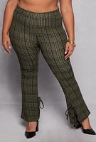 Womens Plus Plaid Side Slit Flare Pants,