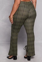 Womens Plus Plaid Side Slit Flare Pants,