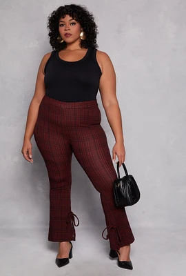 Womens Plus Size Plaid Side Slit Flare Pants, Red, Size 3X