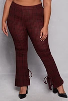 Womens Plus Size Plaid Side Slit Flare Pants, Red, Size 3X