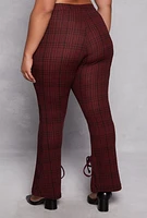 Womens Plus Size Plaid Side Slit Flare Pants, Red, Size 3X