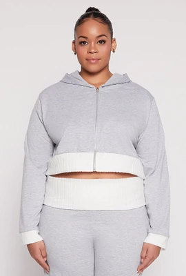 Womens Plus Size Two Tone Trim Hooded Sweatshirt, Grey, Size 1X