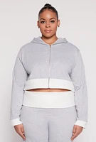 Womens Plus Size Two Tone Trim Hooded Sweatshirt, Grey, Size 1X