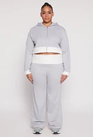 Womens Plus Size Two Tone Trim Hooded Sweatshirt, Grey, Size 1X
