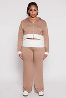 Womens Plus Size Two Tone Trim Hooded Sweatshirt, Beige, Size 3X