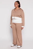 Womens Plus Size Two Tone Trim Hooded Sweatshirt, Beige, Size 3X