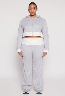 Womens Plus Size Two Tone Waistband Wide Leg Sweatpants, Grey, Size 1X