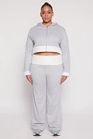 Womens Plus Size Two Tone Waistband Wide Leg Sweatpants, Grey, Size 1X