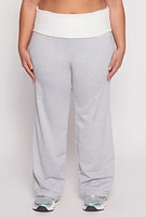 Womens Plus Size Two Tone Waistband Wide Leg Sweatpants, Grey, Size 3X