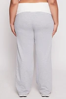 Womens Plus Size Two Tone Waistband Wide Leg Sweatpants, Grey, Size 1X