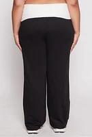 Womens Plus Two Tone Waistband Wide Leg Sweatpants,