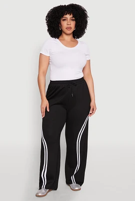 Womens Plus Size Contrast Trim High Waisted Sweatpants, Black, Size 3X