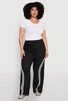 Womens Plus Size Contrast Trim High Waisted Sweatpants, Black, Size 3X