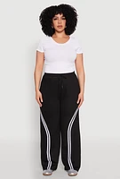 Womens Plus Size Contrast Trim High Waisted Sweatpants, Black, Size 3X