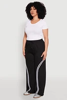 Womens Plus Size Contrast Trim High Waisted Sweatpants, Black, Size 3X