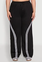 Womens Plus Size Contrast Trim High Waisted Sweatpants, Black, Size 3X