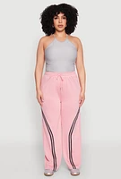 Womens Plus Size Contrast Trim High Waisted Sweatpants, Pink, Size 3X