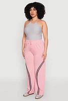 Womens Plus Size Contrast Trim High Waisted Sweatpants, Pink, Size 3X