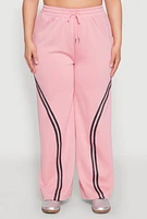 Womens Plus Size Contrast Trim High Waisted Sweatpants, Pink, Size 3X