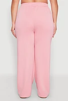 Womens Plus Size Contrast Trim High Waisted Sweatpants, Pink, Size 3X
