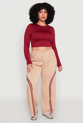 Womens Plus Contrast Trim High Waisted Sweatpants,