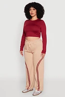 Womens Plus Contrast Trim High Waisted Sweatpants,