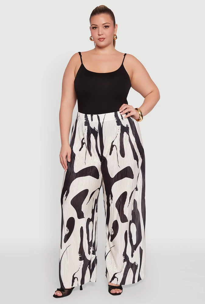Womens Plus Size Plisse Printed Palazzo Pants, Multi, Size 2X