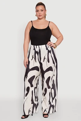 Womens Plus Size Plisse Printed Palazzo Pants, Multi, Size 2X