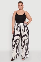 Womens Plus Size Plisse Printed Palazzo Pants, Multi, Size 2X