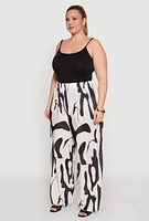 Womens Plus Size Plisse Printed Palazzo Pants, Multi, Size 2X