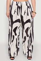 Womens Plus Size Plisse Printed Palazzo Pants, Multi, Size 2X