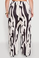 Womens Plus Size Plisse Printed Palazzo Pants, Multi, Size 2X