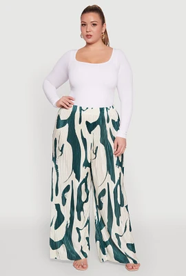 Womens Plus Plisse Printed Palazzo Pants, Multi,