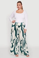 Womens Plus Plisse Printed Palazzo Pants, Multi,