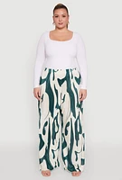 Womens Plus Plisse Printed Palazzo Pants, Multi,