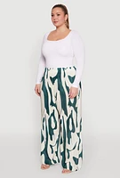 Womens Plus Plisse Printed Palazzo Pants, Multi,