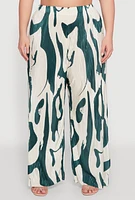 Womens Plus Plisse Printed Palazzo Pants, Multi,