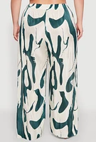 Womens Plus Plisse Printed Palazzo Pants, Multi,