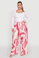 Womens Plus Plisse Printed Palazzo Pants, Multi,