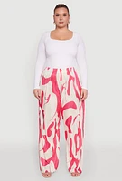 Womens Plus Plisse Printed Palazzo Pants, Multi,