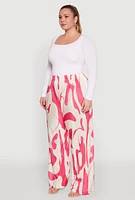 Womens Plus Size Plisse Printed Palazzo Pants, Multi, Size 1X