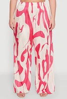 Womens Plus Plisse Printed Palazzo Pants, Multi,
