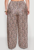 Womens Plus Size Plisse Leopard Print Palazzo Pants, Brown, Size 1X
