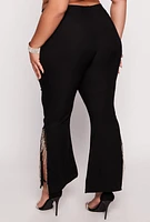 Womens Plus Size Rhinestone Fringe Slit Hem Pants, Black, Size 3X